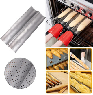 2 Grid Silver Baguette Mold Baking Oven With Long Baguette Mold With Air Holes Home Baking Pan Non-stick Plate For Home Baking