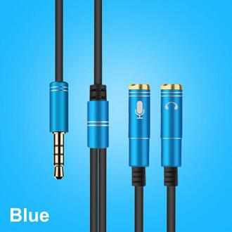 2 In 1 Audio Splitter Kabel 3.5Mm Male Naar 2 Vrouwelijke Jack Converter Adapter Y Splitter Aux Kabel Voor hoofdtelefoon Laptop Mic Blauw