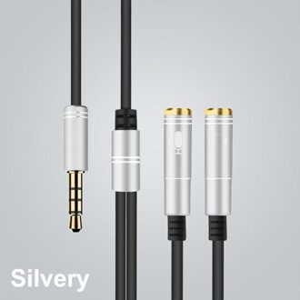 2 In 1 Audio Splitter Kabel 3.5Mm Male Naar 2 Vrouwelijke Jack Converter Adapter Y Splitter Aux Kabel Voor hoofdtelefoon Laptop Mic zilver