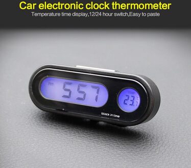 2 In 1 Auto Digitale Lcd Klok En Temperatuur Display Elektronische Klok Thermometer Auto Automotive Blauwe Achtergrondverlichting Met Clip Draagbare