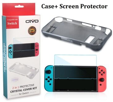2 in 1 Beschermende Case Crystal Clear Hard Cover Case Voor Schakelaar Case met Screen Protector En Gehard Glas voor Swit zwart