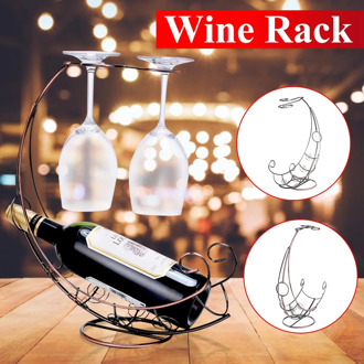 2 in 1 Boat shape Metal Wine Rack Hanging Wine Glass Holder Bar Stand Bracket Display Stand Bracket Decor For Home Kitchen Bar