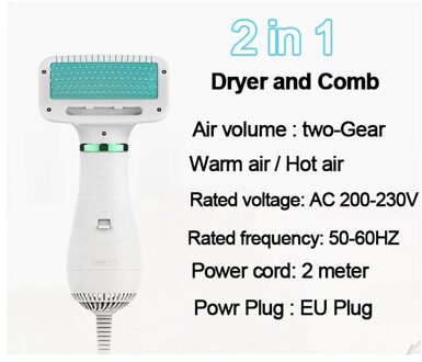 2-In-1 Draagbare Hond Hond Föhn En Kam Borstel Pet Grooming Kat Haar Kam Hond bont Blower Laag Geluidsniveau Nuttig Populaire