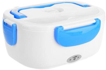 2 in 1 Draagbare Roestvrijstalen Voering ABS Shell Elektrische Verwarming Lunchbox Voedsel Heater Container Keuken Servies Blauw / EU plug