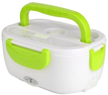 2 in 1 Draagbare Roestvrijstalen Voering ABS Shell Elektrische Verwarming Lunchbox Voedsel Heater Container Keuken Servies Groen / EU plug