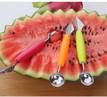 2 In 1 Dual-Head Fruit Graven Bal Lepel Vleesmes Kiwi Fruit Waterlemon Scoop Meloen Graver Fruit Jar aardappelpuree Oranje