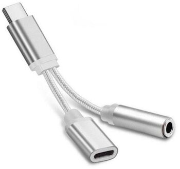 2 In 1 Gevlochten Type C Naar 3.5Mm Aux Audio Splitter Adapter Usb C Kabel Charger Hoofdtelefoon Audio Jack connector Telefoon Accessoires
