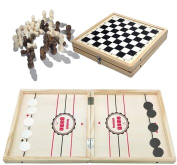 2 In 1 Houten Schaken Backgammon Checkers Reizen Games Schaak Snelle Sling Puck Bordspel Speelgoed Entertainment