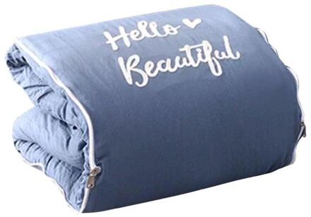 2 In 1 Katoen Cartoon Opvouwbare Patchwork Quilt Deken Brief Gedrukt Plein Home Office Auto Sierkussen Rugkussen 150*100Cm blauw