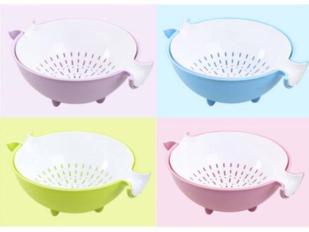 2-In-1 Keuken Zeef Vergiet En Kom Sets Grote Plastic Wassen Kom En Zeef Afneembare Colanders Zeven set (Purpl groen