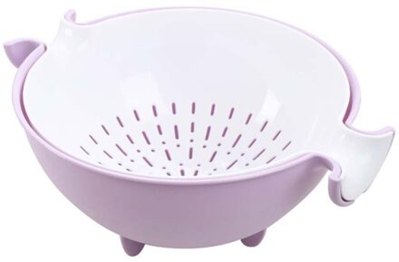 2-In-1 Keuken Zeef Vergiet En Kom Sets Grote Plastic Wassen Kom En Zeef Afneembare Colanders Zeven set (Purpl paars