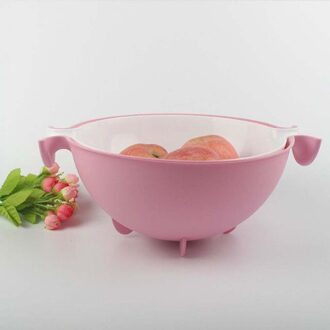 2-In-1 Keuken Zeef Vergiet En Kom Sets Grote Plastic Wassen Kom En Zeef Afneembare Colanders Zeven set (Purpl roze