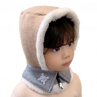 2-In-1 Kinderen Gebreide Cap Herfst Winter Jongens Meisjes Wollen Pluche Hoed Cap Sjaal khaki