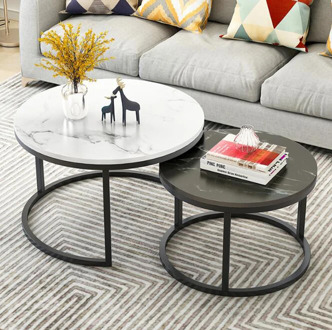 2 in 1 Living room coffee tables marble texture wooden combination furniture round tea table durable table