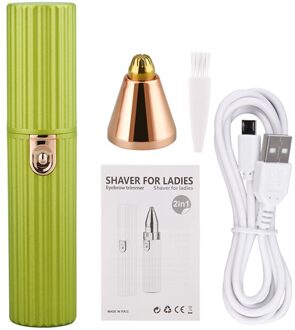 2 In 1 Mini Eectric Ontharing Wenkbrauw Trimmer Epilator Body Facial Eye Brow Scheermes Scheerapparaat Draagbare Depilador Scheren Machine groen