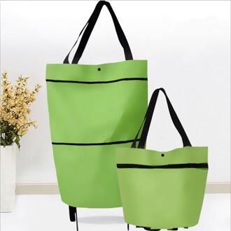 2 In 1 Opvouwbare Winkelwagen Met Wielen Premium Oxford Stof Multifunctionele Shopping Bag Organizer Hoge Capaciteit groen