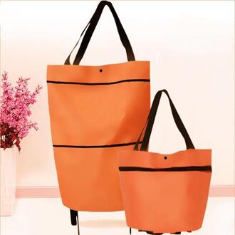 2 In 1 Opvouwbare Winkelwagen Met Wielen Premium Oxford Stof Multifunctionele Shopping Bag Organizer Hoge Capaciteit oranje