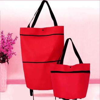 2 In 1 Opvouwbare Winkelwagen Met Wielen Premium Oxford Stof Multifunctionele Shopping Bag Organizer Hoge Capaciteit rood