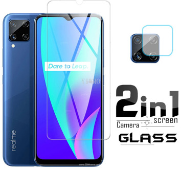 2 in 1 Protective Glass on for Oppo Realme C15 Camera Lens Glass on Realmi c 15 Safety Screen Protector Film RMX2180