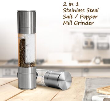 2 In 1 Roestvrij Staal Handmatige Peper Zout Spice Mill Grinder Keuken Kruiden Koken Tools Ondersteuning