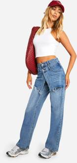 2 In 1 Rok Overlay Detail Gewassen Indigo Denim Jeans, Washed Indigo - 34