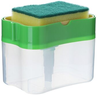 2 In 1 Schrobben Vloeibaar Wasmiddel Dispenser Pers-Type Vloeibare Zeep Doos Pomp Organizer Met Spons Keuken Tool Badkamer levert groen 385ml