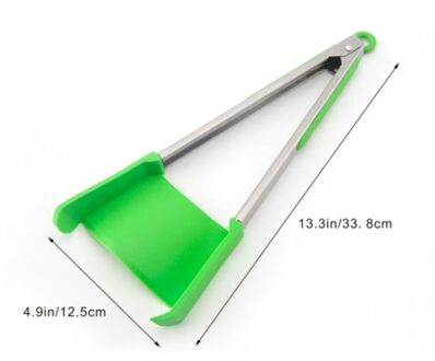 2 In 1 Smart Keuken Spatel En Tang Non-stick Hittebestendige Rvs Frame Silicone Tang Keuken Gadget 9/12 Inches groen 12 in