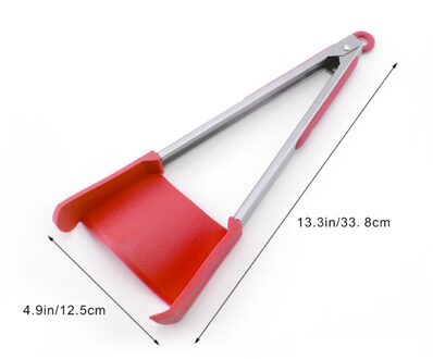2 In 1 Smart Keuken Spatel En Tang Non-stick Hittebestendige Rvs Frame Silicone Tang Keuken Gadget 9/12 Inches rood 12 in