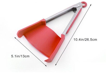 2 In 1 Smart Keuken Spatel En Tang Non-stick Hittebestendige Rvs Frame Silicone Tang Keuken Gadget 9/12 Inches rood 9 in