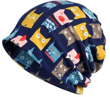 2 In 1 sport Cap Sjaal Kat Gedrukt Pluizige Ademend Zonnescherm Stretch Katoen Hoed Halswarmer Wandelen Reizen Hoofddeksels blauw