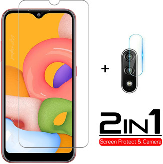 2-in-1 Tempered Glass for Samsung Galaxy A01 2020 Screen Protector for samsung a01 a 01 camera lens 5.7" Protective Glass