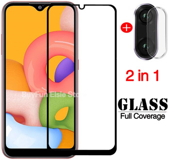 2-in-1 Tempered Glass For Samsung Galaxy A01 Screen Protector on Galaxy A 01 01A A015 5.7'' Film Phone Protective Glass