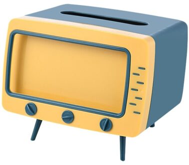 2 In 1 Tissue Doos Bureau Doos Creatieve Tv Verschijning Met Telefoon Stand geel