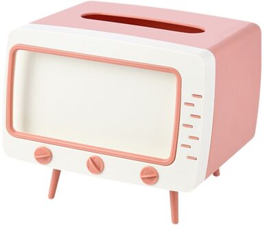 2 In 1 Tissue Doos Bureau Doos Creatieve Tv Verschijning Met Telefoon Stand Roze