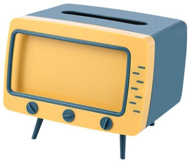 2 In 1 TV Tissue Box Office Desk Box Paper Holder Dispenser Storage Napkin Case Organizer with Mobile Phone Holder blauw