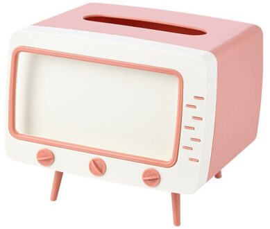 2 In 1 TV Tissue Box Office Desk Box Paper Holder Dispenser Storage Napkin Case Organizer with Mobile Phone Holder roze