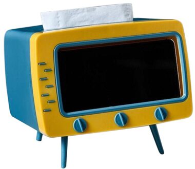 2 In 1 Tv Tissue Doos Desktop Papier Houder Dispenser Opslag Servet Case Organizer Met Mobiele Telefoon Houder L/S blauw groot