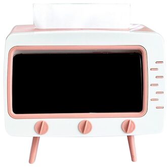 2 In 1 Tv Tissue Doos Desktop Papier Houder Dispenser Opslag Servet Case Organizer Met Mobiele Telefoon Houder L/S roze groot