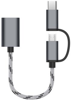 2 In 1 Type-C Micro Usb Naar Usb 3.0-Interface Vrouwelijke Otg Adapter Kabel Voor Android Samsung S8 mobiele Telefoon Accessoires zilver