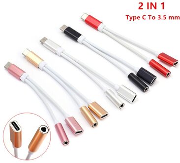 2 In 1 Type C Naar 3.5 Mm Hoofdtelefoon Audio Jack Usb C Kabel Type-C Tot 3.5mm Connector Adapter Voor Mobiele Telefoon roos goud 1 stk