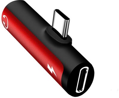 2 In 1 Type C Naar 3.5Mm Jack Koptelefoon Opladen Converter Usb Type-C Audio Adapter Voor Samsung s20 Xiaomi Huawei P20 Pro Type C rood
