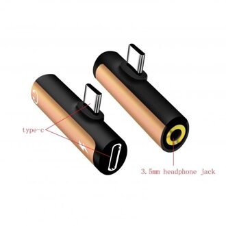 2 In 1 Type C Naar 3.5Mm Jack Koptelefoon Opladen Converter Usb Type-C Audio Adapter Voor xiaomi 6 Huawei Mate 10 Type C Telefoons 1stk goud