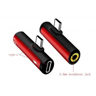 2 In 1 Type C Naar 3.5Mm Jack Koptelefoon Opladen Converter Usb Type-C Audio Adapter Voor xiaomi 6 Huawei Mate 10 Type C Telefoons 1stk rood