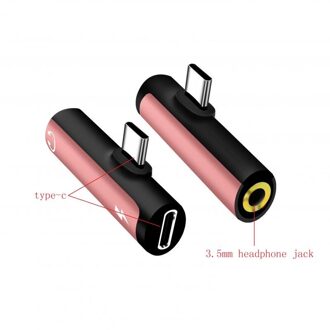 2 In 1 Type C Naar 3.5Mm Jack Koptelefoon Opladen Converter Usb Type-C Audio Adapter Voor xiaomi 6 Huawei Mate 10 Type C Telefoons 1stk roos goud
