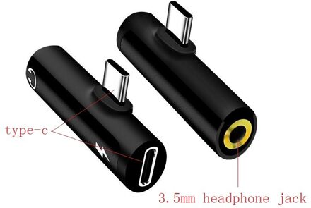 2 In 1 Type C Naar 3.5Mm Jack Koptelefoon Opladen Converter Usb Type-C Audio Adapter Voor xiaomi 6 Huawei Mate 10 Type C Telefoons 1stk zwart