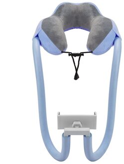 2-In-1 U-Vormig Kussen Lui Stand Tablet Stand En Telefoon Zwanenhals Traagschuim Dutje Kussen lezen Stand blauw