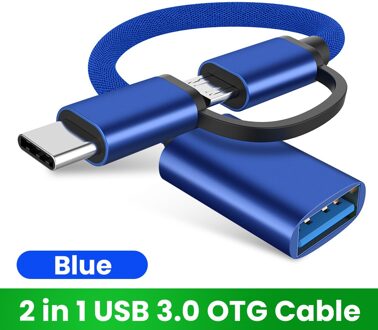 2 In 1 Usb 3.0 Otg Kabel Type C Micro Usb Naar USB3.0 Adapter USB-C Datakabel Voor Samsung xiaomi Huawei Type-C Telefoon blauw
