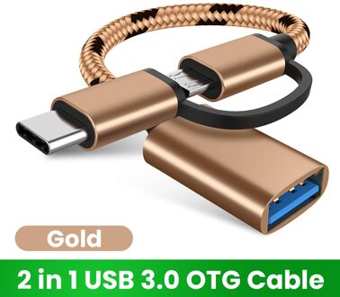2 In 1 Usb 3.0 Otg Kabel Type C Micro Usb Naar USB3.0 Adapter USB-C Datakabel Voor Samsung xiaomi Huawei Type-C Telefoon goud