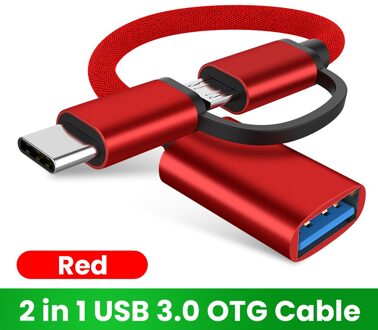 2 In 1 Usb 3.0 Otg Kabel Type C Micro Usb Naar USB3.0 Adapter USB-C Datakabel Voor Samsung xiaomi Huawei Type-C Telefoon rood