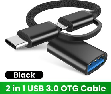 2 In 1 Usb 3.0 Otg Kabel Type C Micro Usb Naar USB3.0 Adapter USB-C Datakabel Voor Samsung xiaomi Huawei Type-C Telefoon zwart